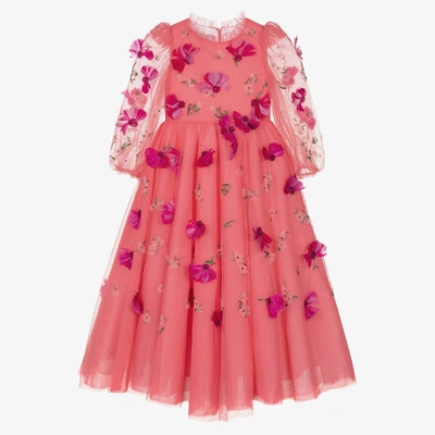 Shop Marchesa Couture Girls Coral Pink Tulle Floral Dress