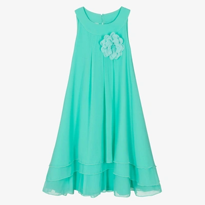 Shop Ido Junior Girls Turquoise Green Chiffon Dress