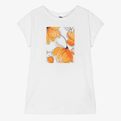Shop Ido Junior Girls White Floral Cotton T-shirt