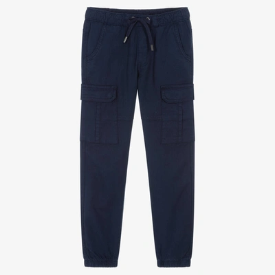 Shop Ido Junior Boys Navy Blue Cotton Cargo Trousers