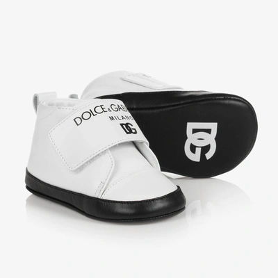 Shop Dolce & Gabbana Boys White Leather Logo Baby Shoes