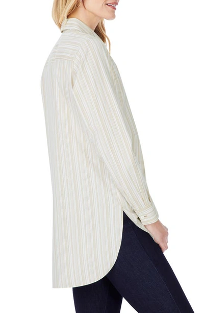 Shop Foxcroft Vera Modern Mini Stripe Stretch Cotton Blend Shirt In Almond Tart