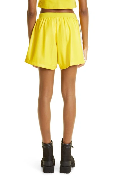 Shop Palm Angels Faux Leather Track Shorts In Vibrant Yellow