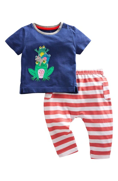 Shop Mini Boden Frogs Appliqué Cotton Graphic Tee & Striped Leggings Set In Navy Frog