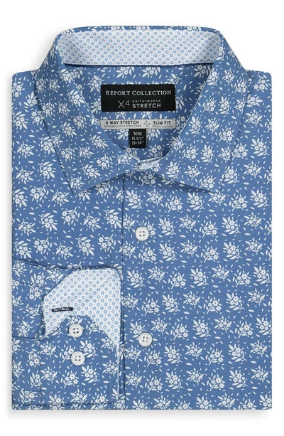 Shop Report Collection Slim Fit Floral Performance Dress Shirt In 41 Navy