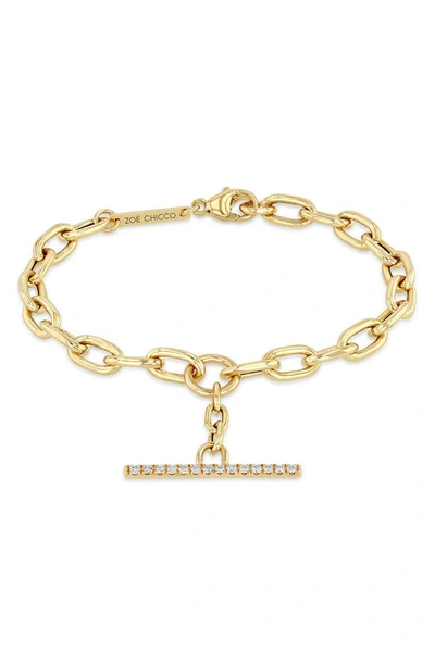 Shop Zoë Chicco Extra Large Square Oval Link Chain Pavé Diamond Toggle Bracelet In 14k Yellow Gold