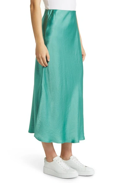 Shop Max Mara Blando Satin Midi Skirt In Turquoise