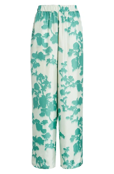 Shop Max Mara Tenzone Abstract Floral Wide Leg Silk Pants In Pastel Green