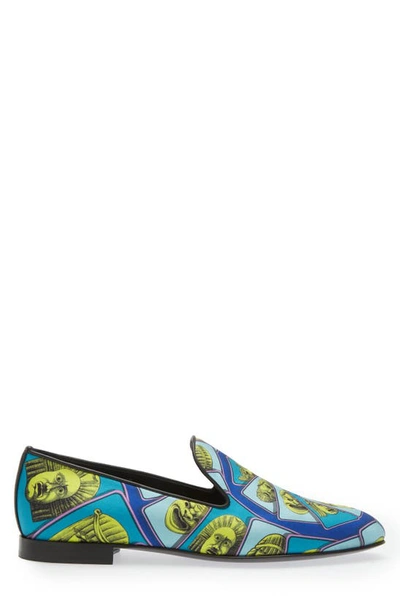 VERSACE MASKS PRINT SILK TWILL LOAFER 
