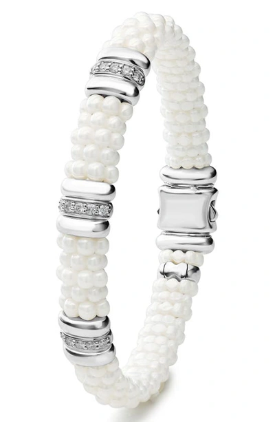 Shop Lagos White Caviar Triple Diamond Station Bracelet In Silver/ Diamond