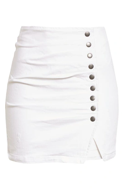 Shop Retroféte Willa Gathered Denim Miniskirt In White
