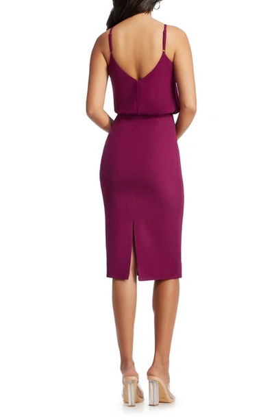 Dress The Population Alondra Bubble Hem Blouson Top Midi Dress In Burgundy In Dark Magenta