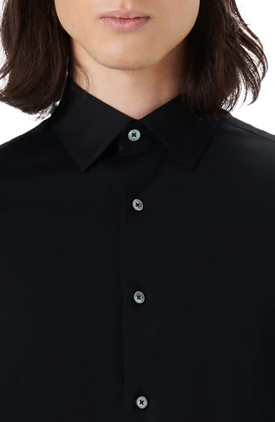 Bugatchi Tech Solid Knit Stretch Cotton Button-up Shirt In Black