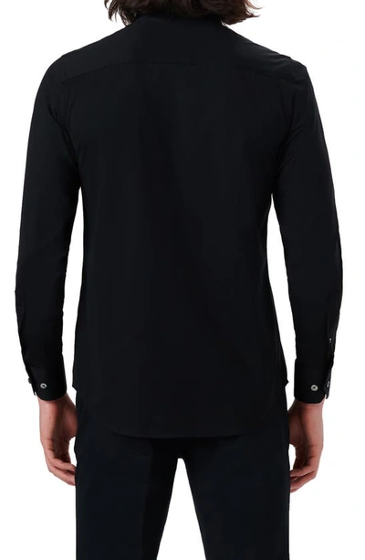 Bugatchi Tech Solid Knit Stretch Cotton Button-up Shirt In Black