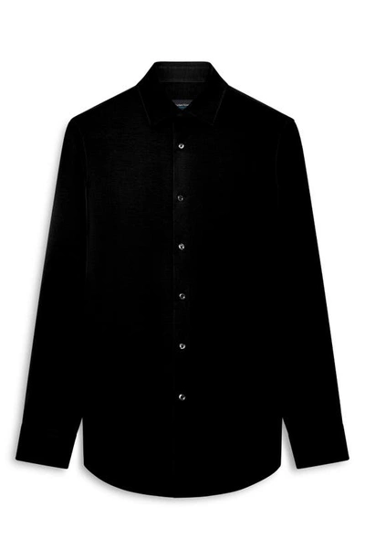 Bugatchi Tech Solid Knit Stretch Cotton Button-up Shirt In Black