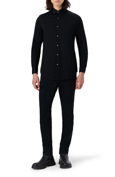 Bugatchi Tech Solid Knit Stretch Cotton Button-up Shirt In Black