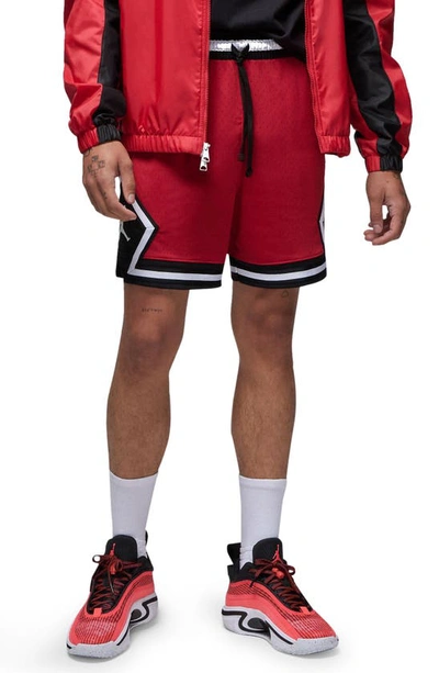 Shop Jordan Dri-fit Essential Diamond Mesh Basketball Shorts In Gym Red/ Black