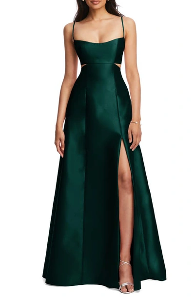 Shop Alfred Sung Cutout Satin Gown In Evergreen