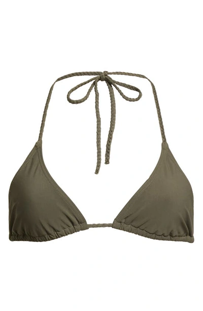 Shop Totême Braided Tie Halter Neck Triangle Bikini Top In Dark Green