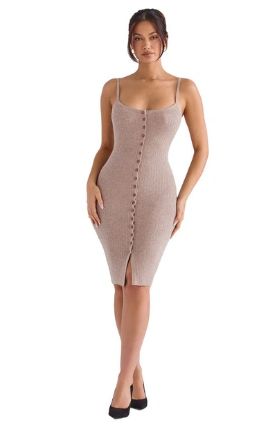 House Of Cb Teva Button-up Sweater Dress In Camel