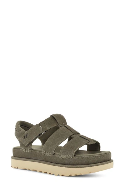 Shop Ugg Goldenstar Strappy Platform Sandal In Moss Green