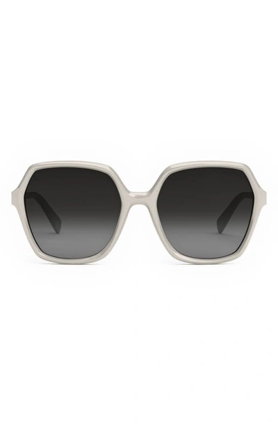 Shop Celine 58mm Geometric Sunglasses In Ivory / Gradient Roviex