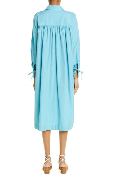 Shop Max Mara Nupar Long Sleeve Cotton Shift Dress In Turquoise