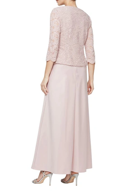 Shop Alex Evenings Embroidered Lace Mock Two-piece Gown With Jacket In Blush