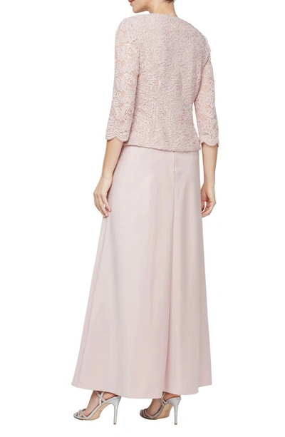 Alex Evenings Embroidered Lace Mock Two-piece Gown With Jacket In Blush