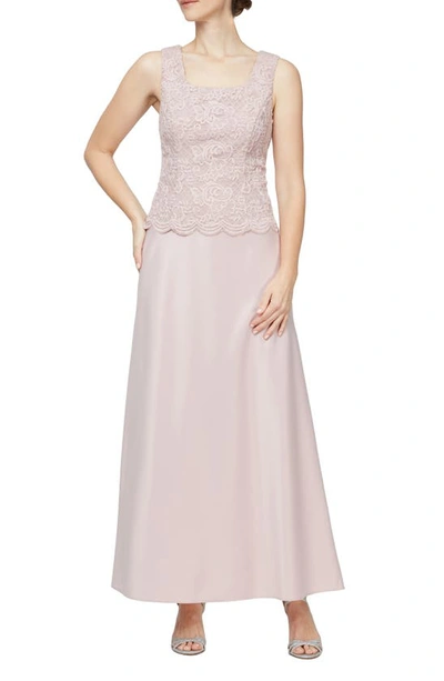 Shop Alex Evenings Embroidered Lace Mock Two-piece Gown With Jacket In Blush