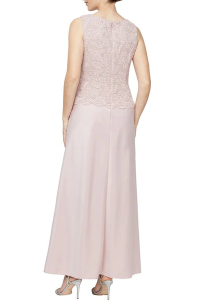 Shop Alex Evenings Embroidered Lace Mock Two-piece Gown With Jacket In Blush