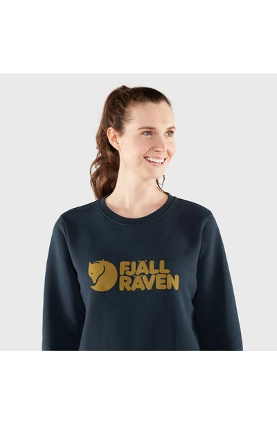 Shop Fjall Raven Fjällräven Organic Cotton Graphic Logo Sweatshirt In Dark Navy