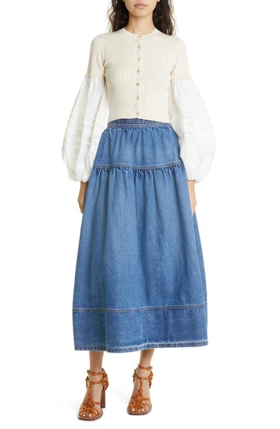 Ulla Johnson The Astrid Denim Maxi Skirt In Danube Medium Indigo Wash