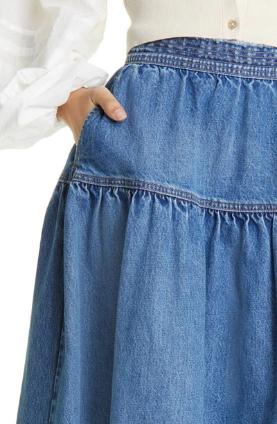 Shop Ulla Johnson The Astrid Denim Maxi Skirt In Danube Medium Indigo Wash