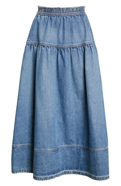 Shop Ulla Johnson The Astrid Denim Maxi Skirt In Danube Medium Indigo Wash