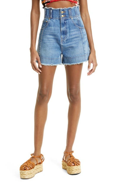 Shop Ulla Johnson Nonstretch Denim Cutoff Shorts In Danube Medium Indigo Wash