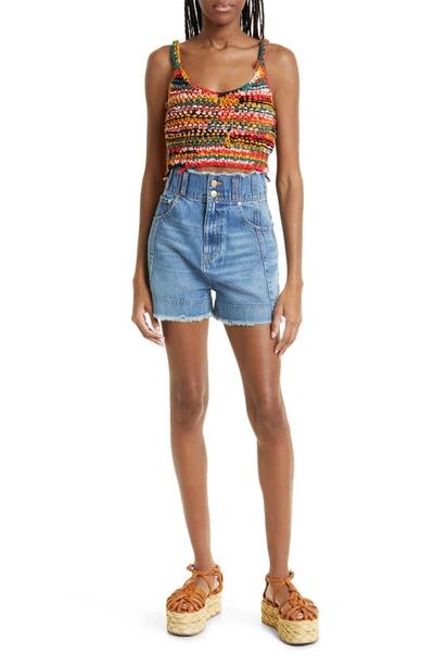 Shop Ulla Johnson Nonstretch Denim Cutoff Shorts In Danube Medium Indigo Wash