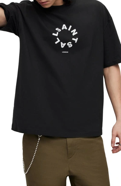 Allsaints Mens Jet Black Tierra Logo-print Relaxed-fit Organic-cotton T-shirt In Jet Black