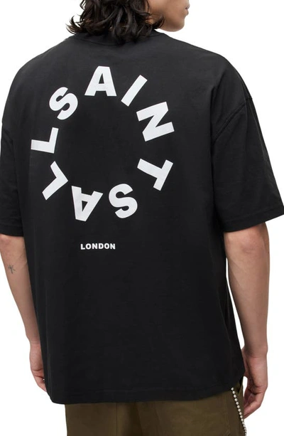 Allsaints Mens Jet Black Tierra Logo-print Relaxed-fit Organic-cotton T-shirt In Jet Black