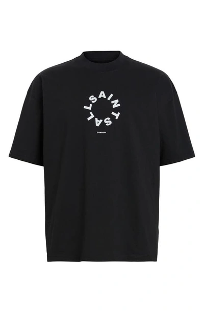 Allsaints Mens Jet Black Tierra Logo-print Relaxed-fit Organic-cotton T-shirt In Jet Black