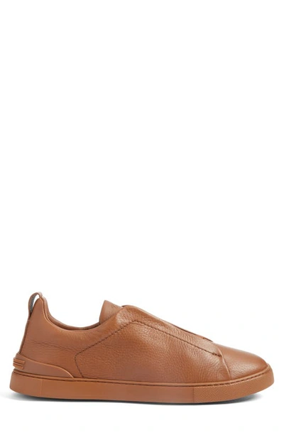 Shop Zegna Triple Stitch Deerskin Leather Slip-on Sneaker In Vicuna