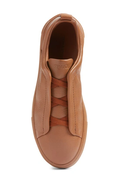 Shop Zegna Triple Stitch Deerskin Leather Slip-on Sneaker In Vicuna