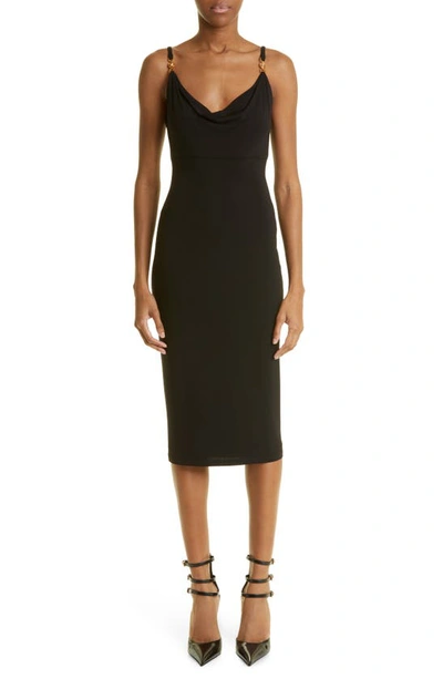 Shop Versace Cowl Neck Jersey Midi Dress In Black