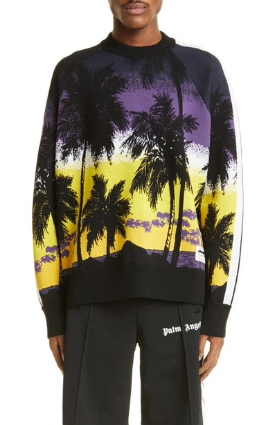 Shop Palm Angels Palm Sunset Jacquard Virgin Wool Sweater In Purple Bl