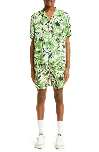 Shop Palm Angels Macro Hibiscus Print Swim Trunks In Green White