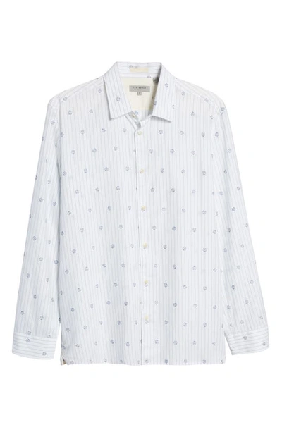 Shop Ted Baker Marshes Flower Stripe Cotton Button-up Shirt In White