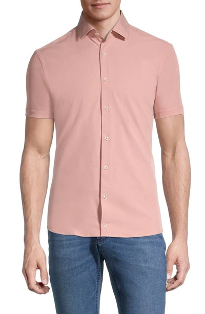 Shop Soul Of London Microfiber Stretch Short Sleeve Button-down Shirt In Pink