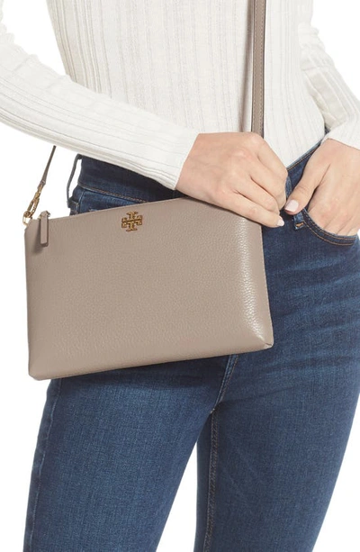 Shop Tory Burch Mercer Pebbled Zip Crossbody Bag In Gray Heron