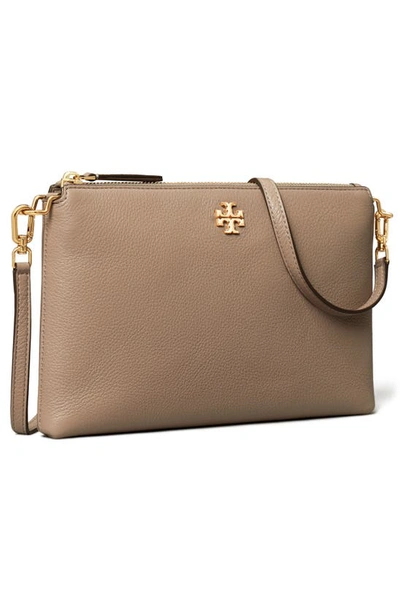 Tory Burch Kira Small Pebbled Leather Top-zip Crossbody In Gray Heron
