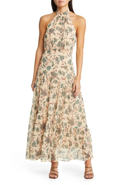 Shop Chelsea28 Floral Print Halter Dress In Beige Antique Blooms